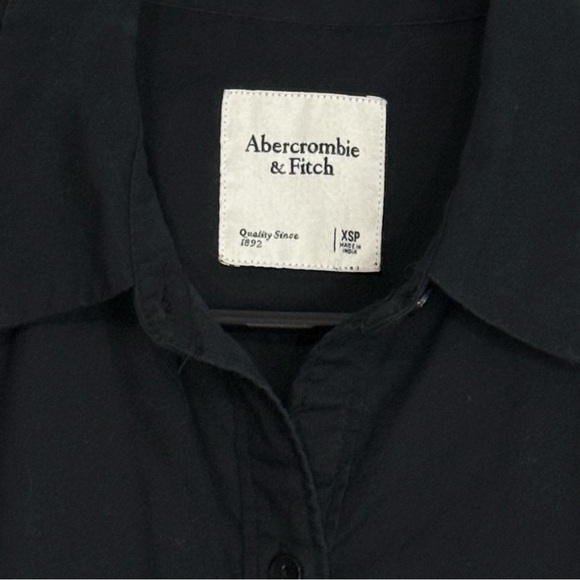 Abercrombie & Fitch Poplin Puff Sleeve Button Down Tiered Mini Dress Black XSP - Picture 6 of 7
